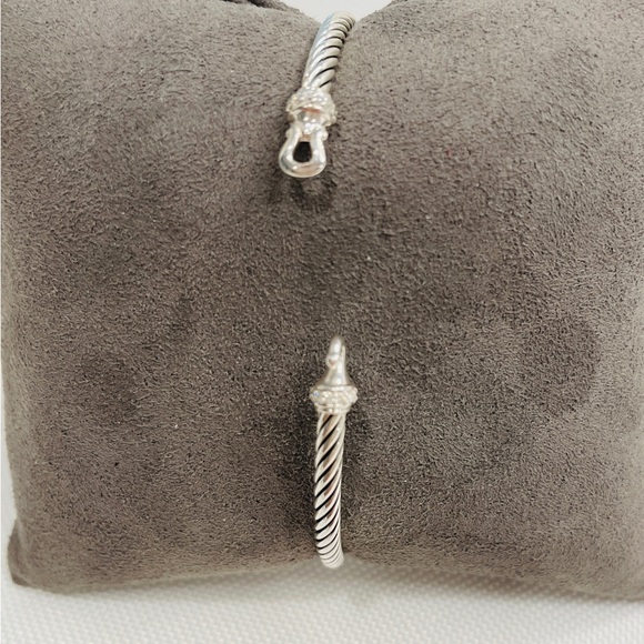 DAVID YURMAN 3mm Classic Cable Sterling Silver Diamond Buckle Bracelet Size S - Picture 9 of 10